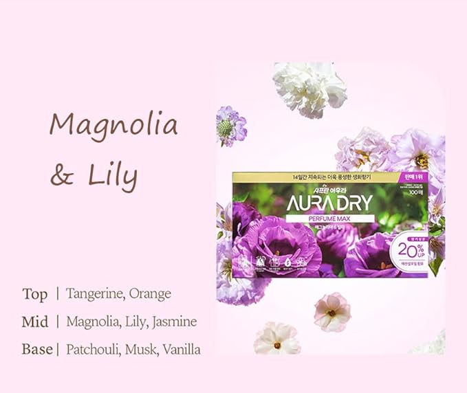 Scented Dryer Sheets for Laundry, 40 Count, Long-lasting Freshness, Styler Compatible (Aura, Magnolia & Lily)