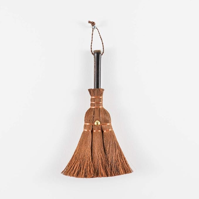 Small Metal Dustpan and Brush Set Heavy Duty Vintage Dust Pan Natural Handmade Broom Dust Shovel for Fireplace Garage Workshop Tabletop