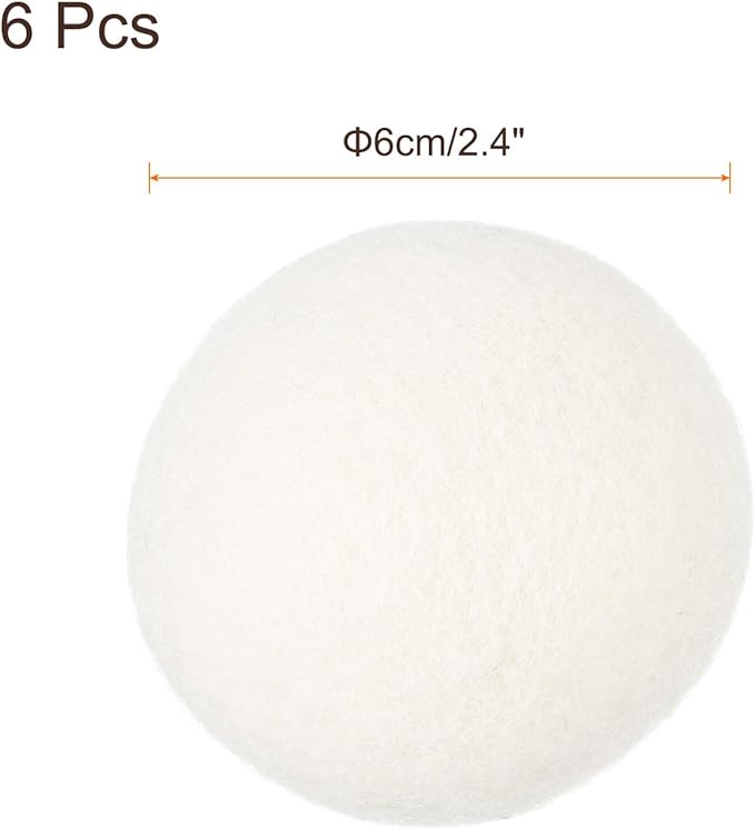 uxcell 6 Pcs Wool Dryer Balls, 2.6 Inches Wool Laundry Dryer Balls for Reducing Clothing Static and Wrinkles, White
