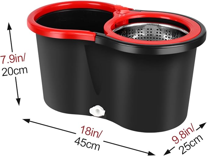 Spin Mop and Bucket with Wringer Set, 3 Washable Microfiber Pads Included for Floor Cleaning, Adjustable Stainless Steel Handle (XS-Black)