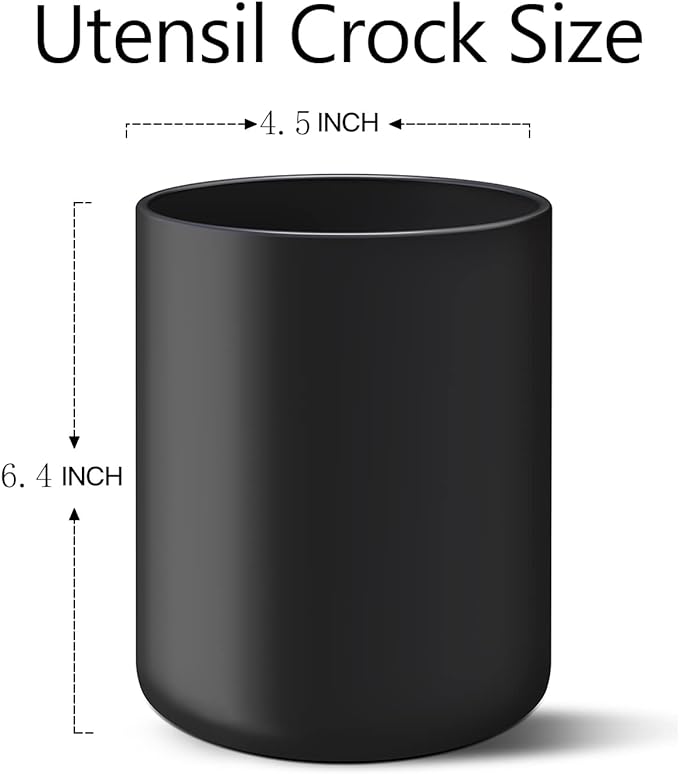 Black Kitchen Utensil Holder for Countertop, Matte Ceramic Cooking Utensil Crock for Counter Easy to Clean, Modern Spatula Holder for Farmhouse Décor 4.5×6.4 INCH