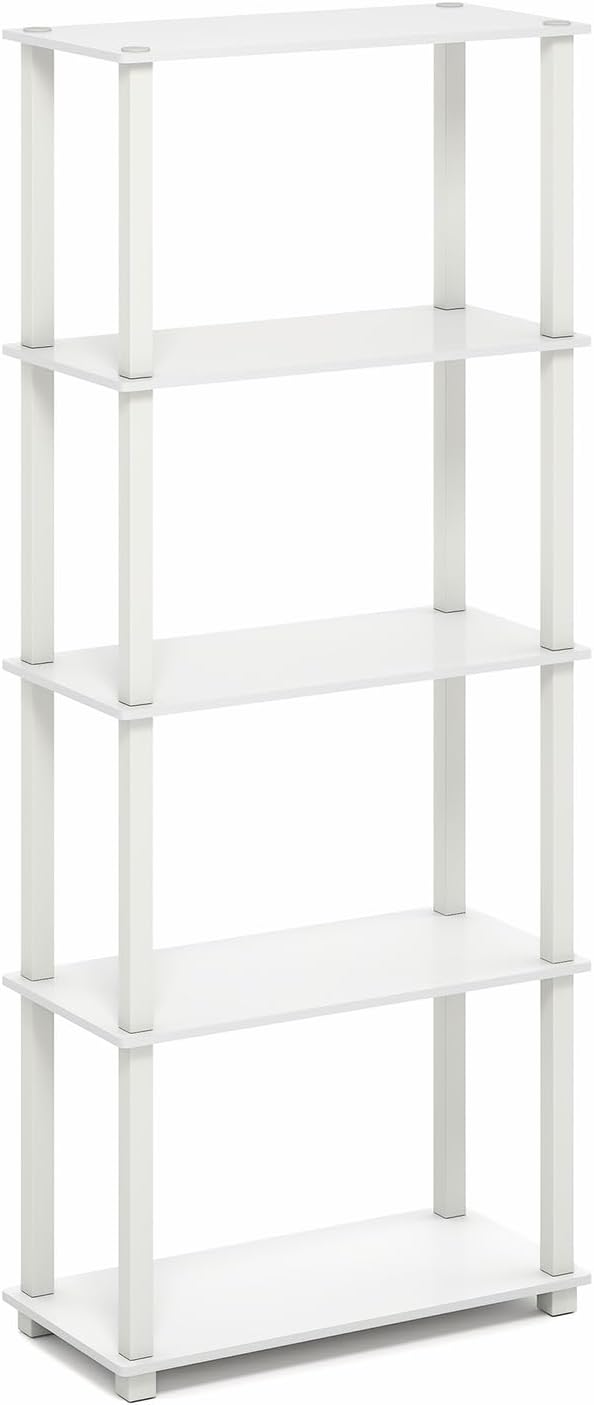 Furinno Turn-S-Tube Book Shelf, 5-Tier Toolless Storage Shelves with Square Tubes, Shelving Unit for Organization and Storage for Living Room, Home Office, White