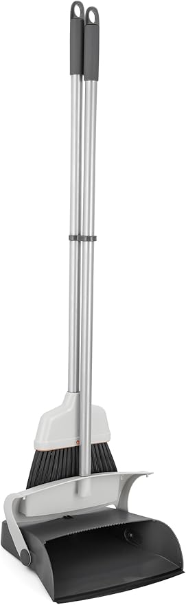 Superio Duty Slim Upright Broom and Dustpan Set, Grey 38 X 4 X 13