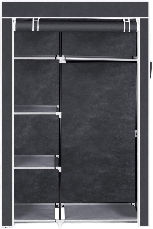 Portable Closet Wardrobe, Closet Storage Organizer Rack with Shelves and Cover for Hanging Clothes, Non-Woven Fabric, Quick and Easy to Assembly (64'', Gray)