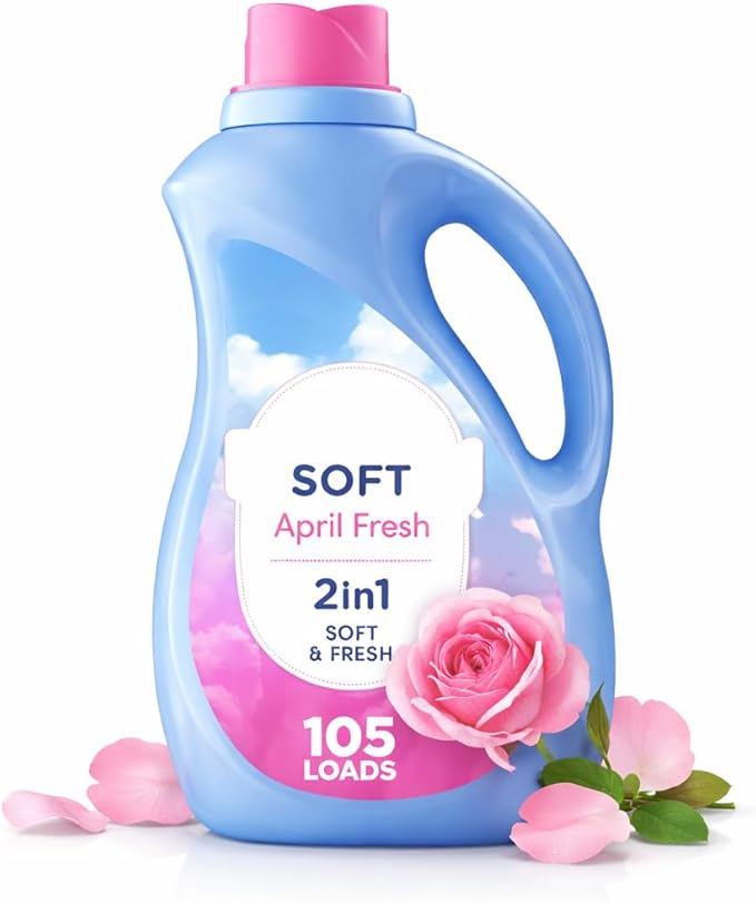 Liquid Fabric Softener and Conditioner, April Fresh Scent, 77 fl oz, 105 Loads – Laundry Softening Liquid for Fresh Scented Clothes and Reduced Static