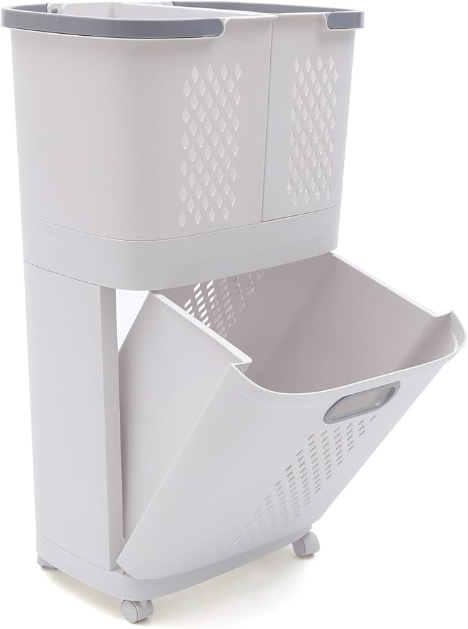 Laundry Basket Organizer Storage Shelf with Frame and Baskets Storage Drawers Unit,Laundry Towel Hamper Cabinet Tower One Part Compartment Sorter Basket(2-Tier,With Wheels)