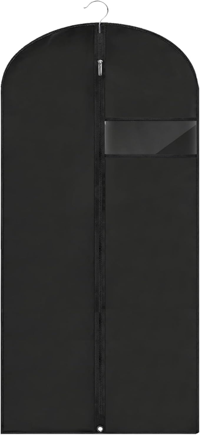Garment Bags for Hanging Clothes, 45'' Suit Bag Cover for Storage and Travel, Dress Bags for Gowns Long (Black)