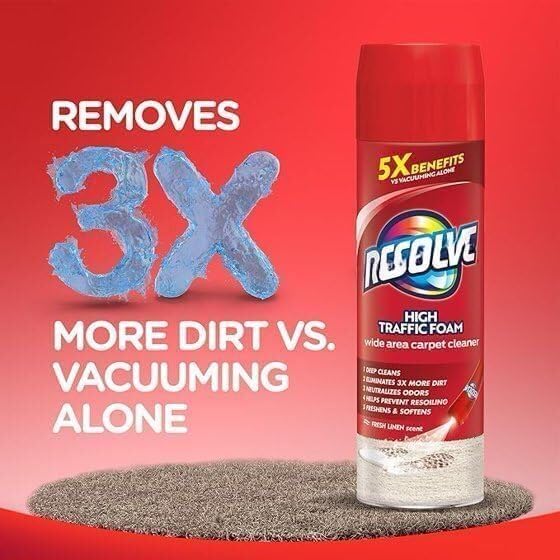 R'esolves High Traffic Carpet Cleaner Foam, Unscented, 3X Dirt Removal, Stain-Resistant Carpet Solution and Odor Remover, 22 oz, Single Pack