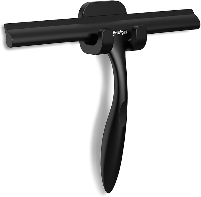 Shower Squeegee for Glass Doors with Adhesive Hook, Window Squeegee for Shower Glass, Cleaning Tile Wall, Bathroom Cleaner Tool Household Silicone Squeegee(10 inch-Black)