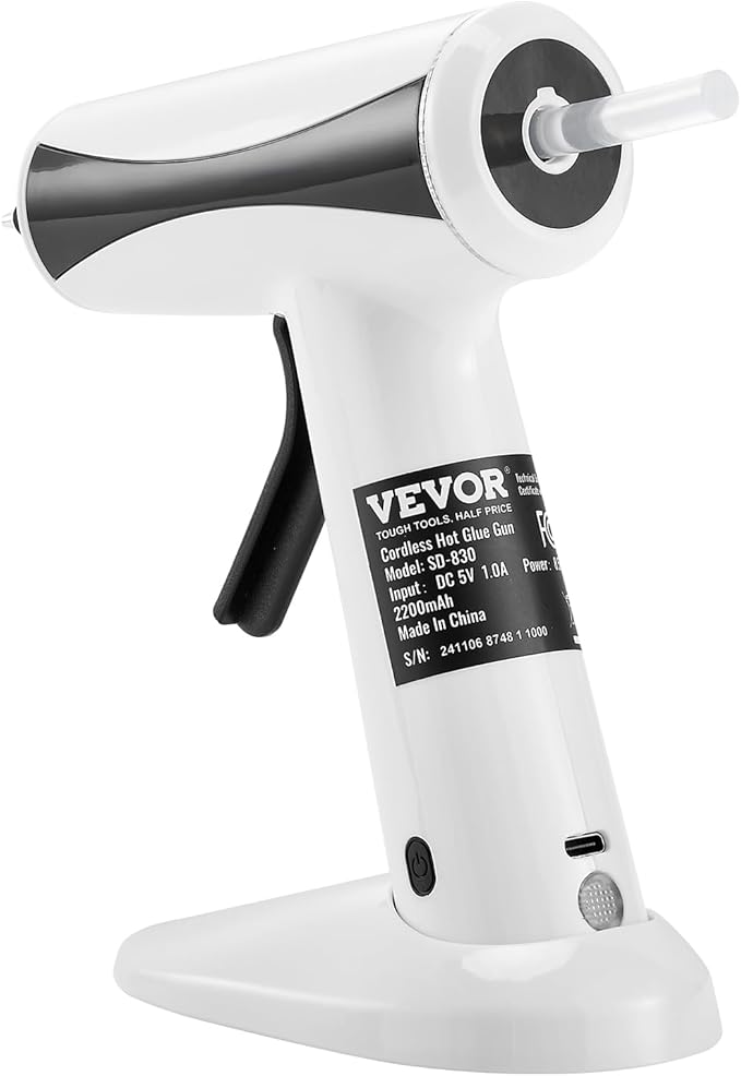 VEVOR Hot Glue Gun, Rechargeable Cordless Glue Gun, Mini Wireless Hot Glue Gun Kit with 2200mAh Battery, 20 Pcs Glue Sticks, Fast Preheating & High Temp, for Crafts, Arts, DIY, Quick Home Repairs