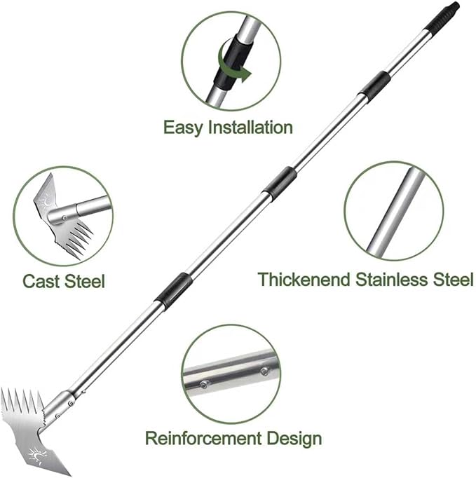 Weeding Tool with Long Handles, 60" Manual Weed Tool Stainless Steel 2 in 1 Hand Weeding Slicker for Gardening, Lawn, Yard, Yard, Yard