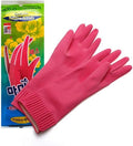 Mamison Quality Kitchen Non-Slip Reusable Rubber Gloves Pink Color, Cleaning, Kitchen, Pet Care, Washing (1 Pairs, Medium)