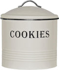 Blue Donuts Vintage Cookie Jar - Airtight Counter Cookie Container, Ivory Tin with Lid for Gift Giving, Large Capacity