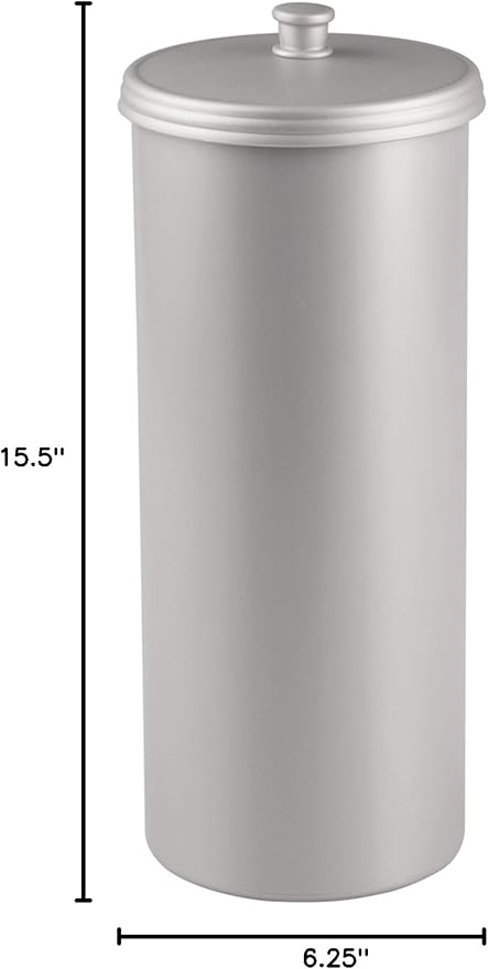iDesign Freestanding Bathroom Toilet Paper Storage Holder with Lid for 3 Extra Rolls, Silver (Pack of 4)