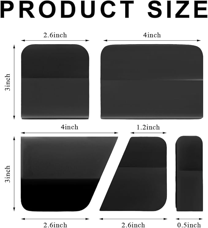5 in 1 Rubber Squeegee Kit, Anti-Scratch Flexible Soft Matte TPU Coating Scraper Kit, Small Tint Squeegee Water Blade Scraper for Paint Protection Film Household Cleaning (Black)