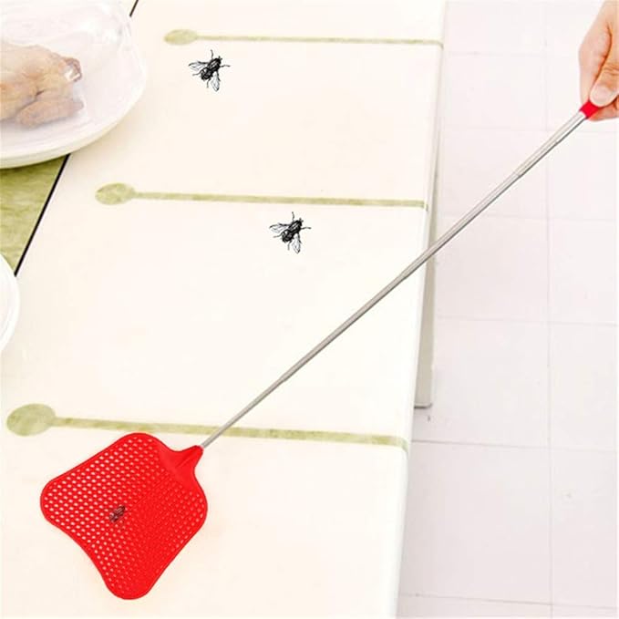 foxany Fly Swatters Extendable, Durable Plastic Fly Swatter Heavy Duty Set, Telescopic Flyswatter with Stainless Steel Handle for Indoor/Classroom/Office (3 Pack)