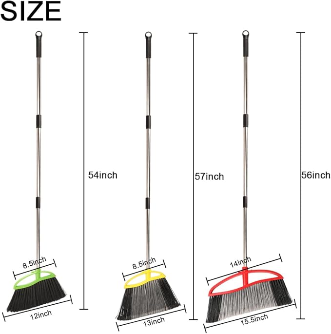 3-Pack Indoor Outdoor Broom Set with Soft & Stiff Bristles, Heavy Duty Sweeping Angle Broom for Corners, Long Handle for Garage, Warehouse, Concrete & Tile Floors