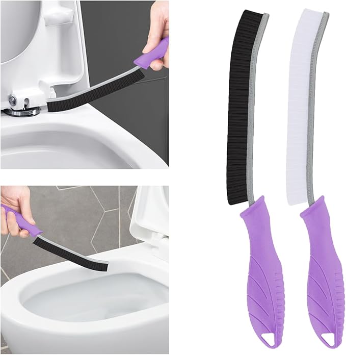 Toilet Brush, 2 Pcs Bathroom Cleaning Brush, Toilet Scrubber, Deep Toilet Bowl Brush with Hanging Hole, Multifunctional Gap Cleaning Brush, Bristles for Kitchen Sinks, Tub,Shower (2, Purple)