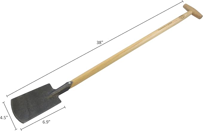 Dewit Perennial Spade – Long Handle | Compact Garden Digging Tool | T-Handle | Tempered Boron Steel Blade | Ash Wood | 38” Length
