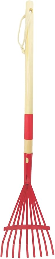 Small Leaf Rake-Wooden Handle Leaf Rake for Little Helper Courtyard/Garden Leaves Cleaning for Kids (Red)