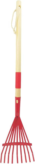 Small Leaf Rake-Wooden Handle Leaf Rake for Little Helper Courtyard/Garden Leaves Cleaning for Kids (Red)