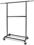 Fishat Black Simple Standard Rod Rolling Garment Clothes Rack, Metal Clothes Organizer with Lockable Wheels