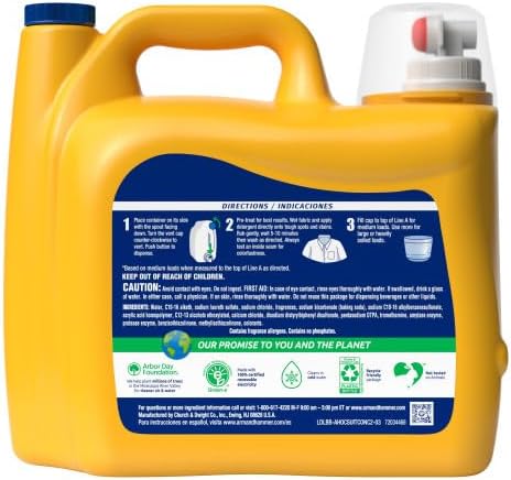 ARM & HAMMER Plus OxiClean with Odor Blasters Liquid Laundry Detergent, Laundry Odor Remover, Attacks Stains, Fresh Burst Scent, 122 Loads, 158.6 Fl Oz