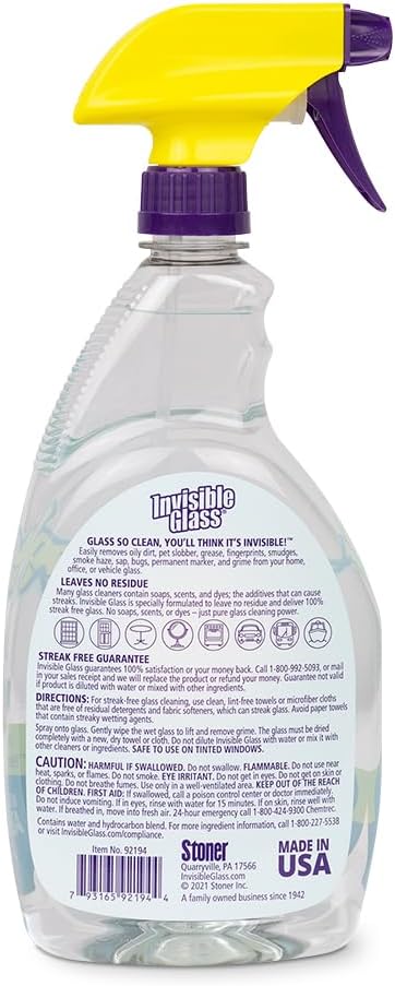 Invisible Glass 92194-2PK Premium Glass and Window Cleaner Spray – Cleans Glass, Windows, Mirrors, Shower Doors, and More – Streak-Free, Ammonia-Free, Tint-Safe – 32 fl oz (Pack of 2)