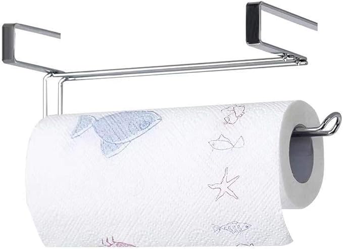 Paper Towel Hanger Holder Stainless Steel Kitchen Roll Paper Towel Holder Tissue Hanger Organizer Rack for Kitchen Under Cabinet Over Door (Paper Towel Holder)