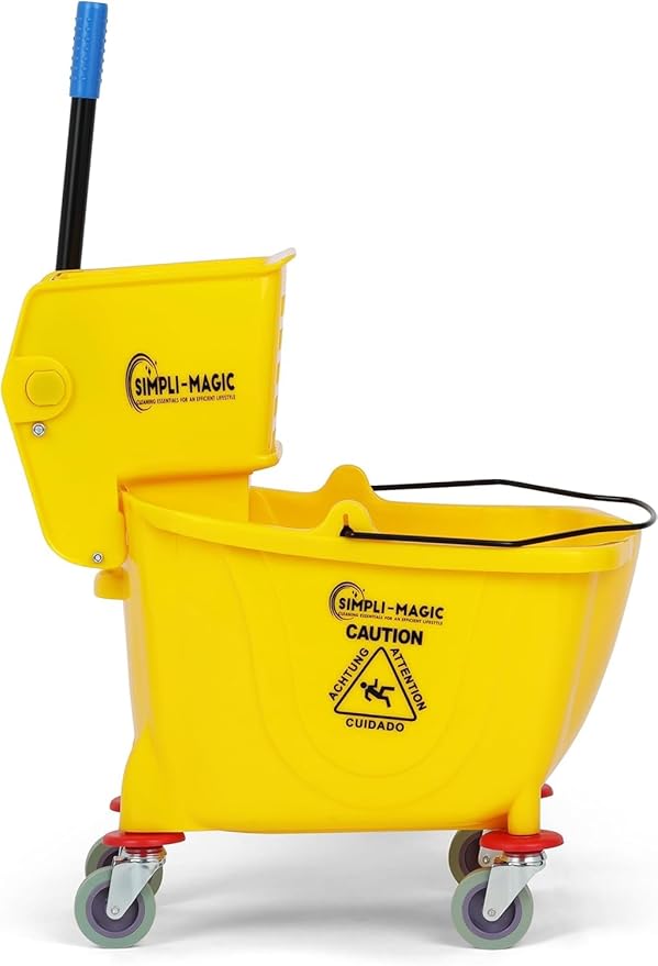 Simpli-Magic Commercial Mop Bucket with Side Press Wringer, 26 Quart – 50,000 Cycles Wringer – Industrial Mop Bucket with Wheels, Yellow
