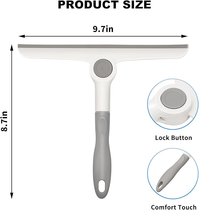 Window Squeegee for Glass Doors，All-Purpose 9.7” Window Cleaning Squeegee, Handheld for Windows, Car Windshields & More，Grey (9.7" Window Squeegee)
