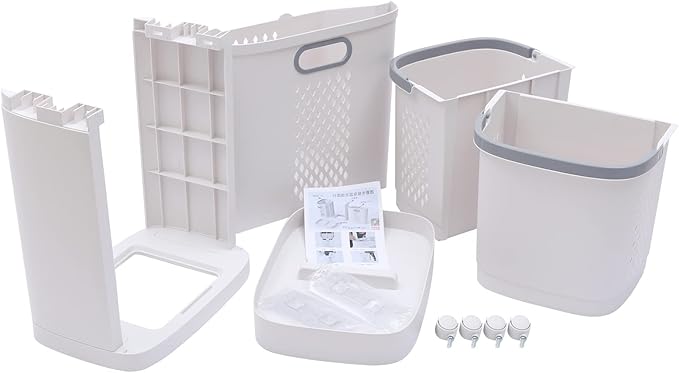 Laundry Basket Organizer Storage Shelf with Frame and Baskets Storage Drawers Unit,Laundry Towel Hamper Cabinet Tower One Part Compartment Sorter Basket(2-Tier,With Wheels)