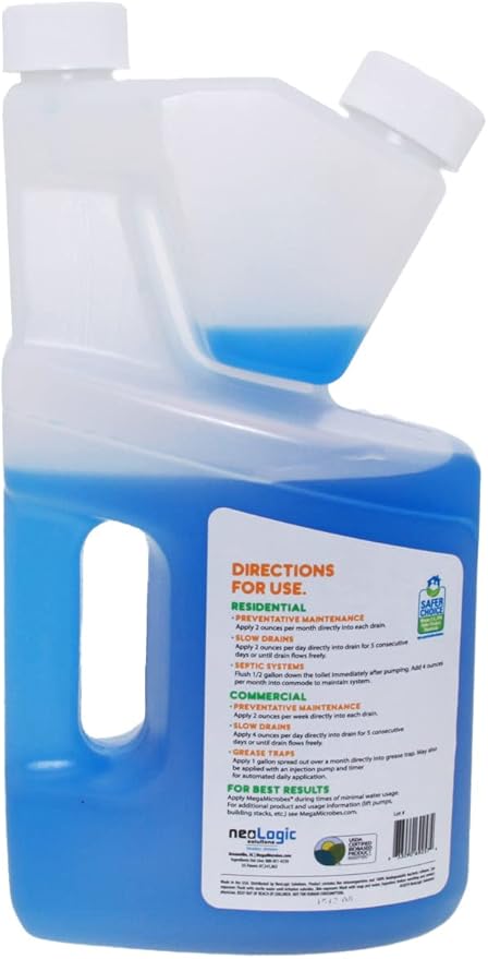 MegaMicrobesNo-Mixing Liquid Drain, Septic, Trap and Pump Treatment, 32 Ounces in Convenient 32 oz Bottle (32