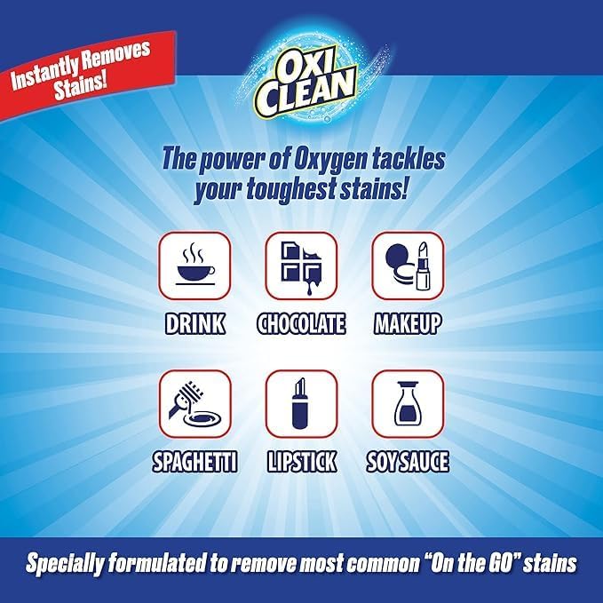 OxiClean Stain Remover Pen for Clothes (4 Pack) - Instant Spot Cleaning for All Laundry Stains: Blood, Food, Drinks, Dirt, Ink, Makeup - Bleach-FREE & Travel-Friendly (2x More Quantity)