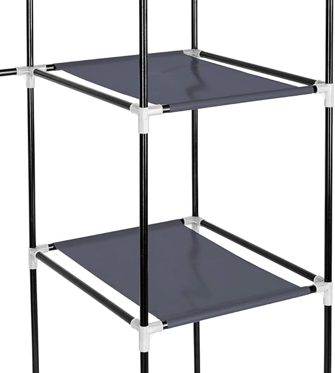Portable Closet Wardrobe,67'' Closet Storage Organizer Rack with Shelves and Cover for Hanging Clothes, Non-Woven Fabric, Quick and Easy to Assembly (Gray)
