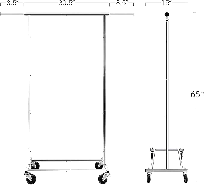 Simple Trending Standard Rod Clothing Garment Rack, Rolling Clothes Organizer on Wheels for Hanging Clothes, Chrome