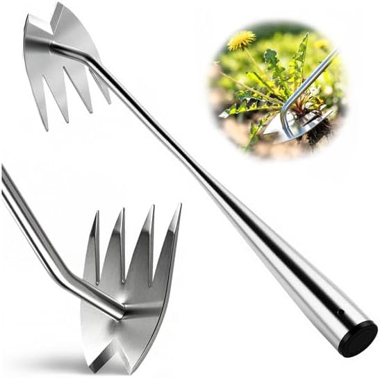 Upgraded Weed Puller Tool, 4-Tooth Manganese Steel Manual Weeders, Portable Garden Weed Remover Tools for Vegetable Gardening Backyard Farm Planting & Weeding