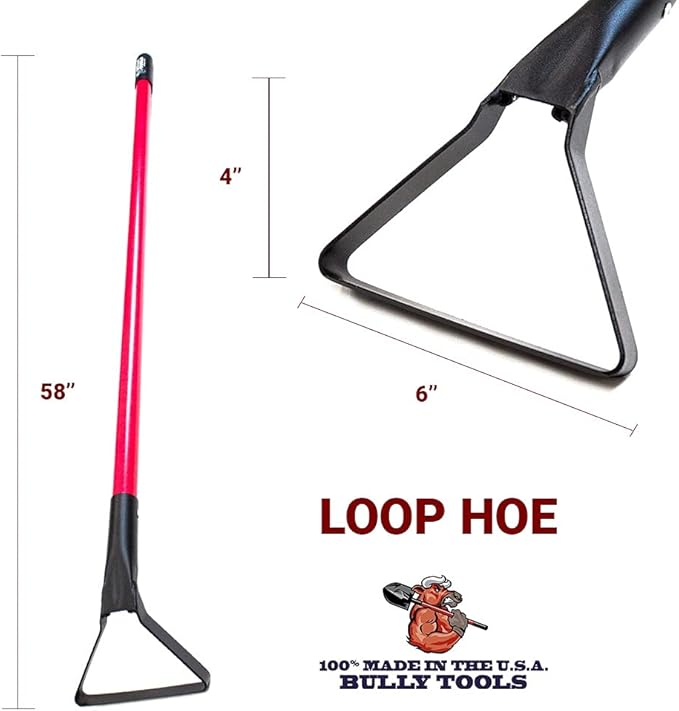 BULLY TOOLS 12-Gauge Loop Hoe w/Fiberglass Handle - Heavy-Duty Garden Hoe Tool for Weeding, Gardening, & Landscaping - Durable Tool for Everyday Garden Soil and Lawn Preparation - Made in The USA