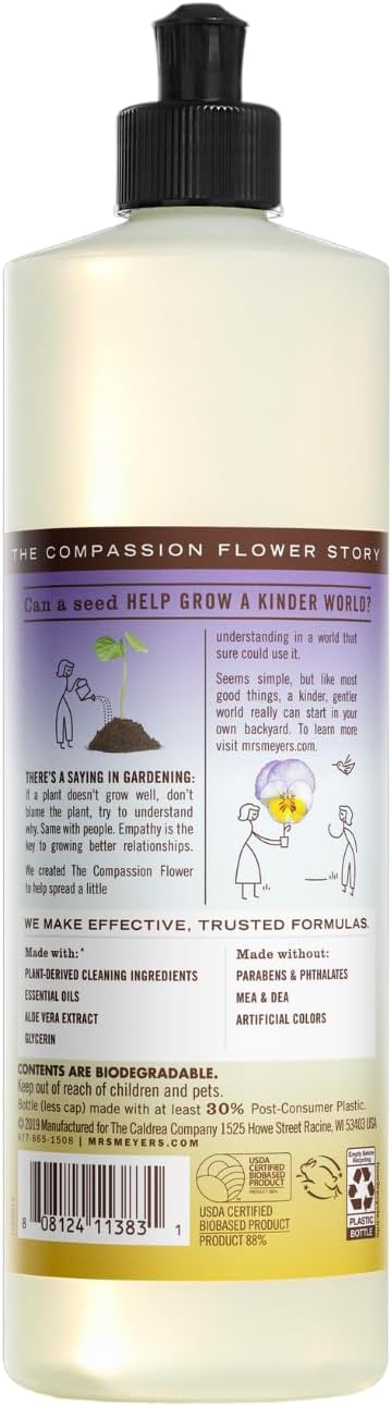 Mrs. MEYER'S CLEAN DAY Compassion Flower 4 Pack Variety, Liquid Hand Soap 12.5 OZ, Liquid Dish Soap 16 OZ, Multi-Surface Everyday Cleaner 16 OZ, Room Freshener 8 OZ, 1 CT