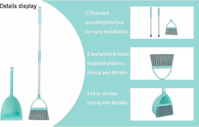 Mini Broom with Dustpan for Kids,Little Housekeeping Helper Set (Light Blue)