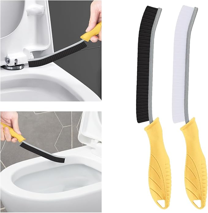 Toilet Brush, 2 Pcs Bathroom Cleaning Brush, Toilet Scrubber, Deep Toilet Bowl Brush with Hanging Hole, Multifunctional Gap Cleaning Brush, Bristles for Kitchen Sinks, Tub,Shower (2, Yellow)