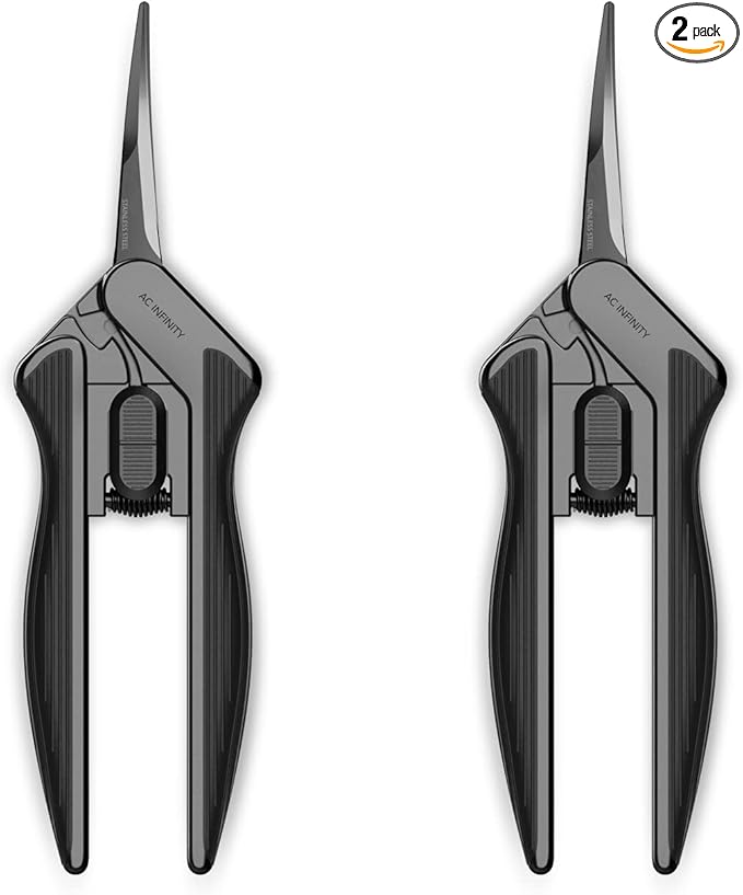 AC Infinity 6.6” Stainless Steel Curved Pruning Shear 2-Pack, Lightweight Ergonomic Design, Curved Precision Blades with Nonstick Teflon Coating for Gardening, Hydroponics, Grow Tents