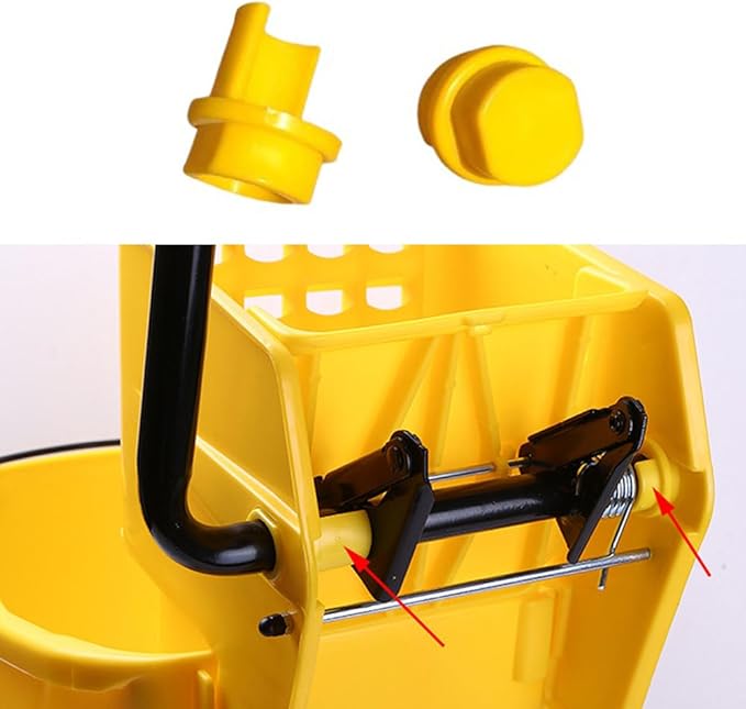 Commercial Mop Bucket Wringer Mount Bracket End Plugs Left and Right Set Yellow Plastic Stopper Repair Parts for Side Press Wringer Combo Rectangular Commercial Mop Bucket on Wheels
