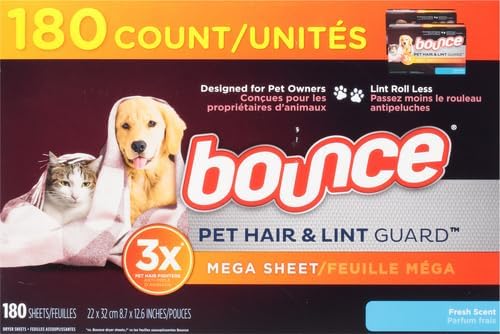 Bounce Fabric Softener Sheets, Fresh Scent, 180 Count | Pet Hair and Lint Guard | Pack of 2 | 3X Pet Hair Fighters
