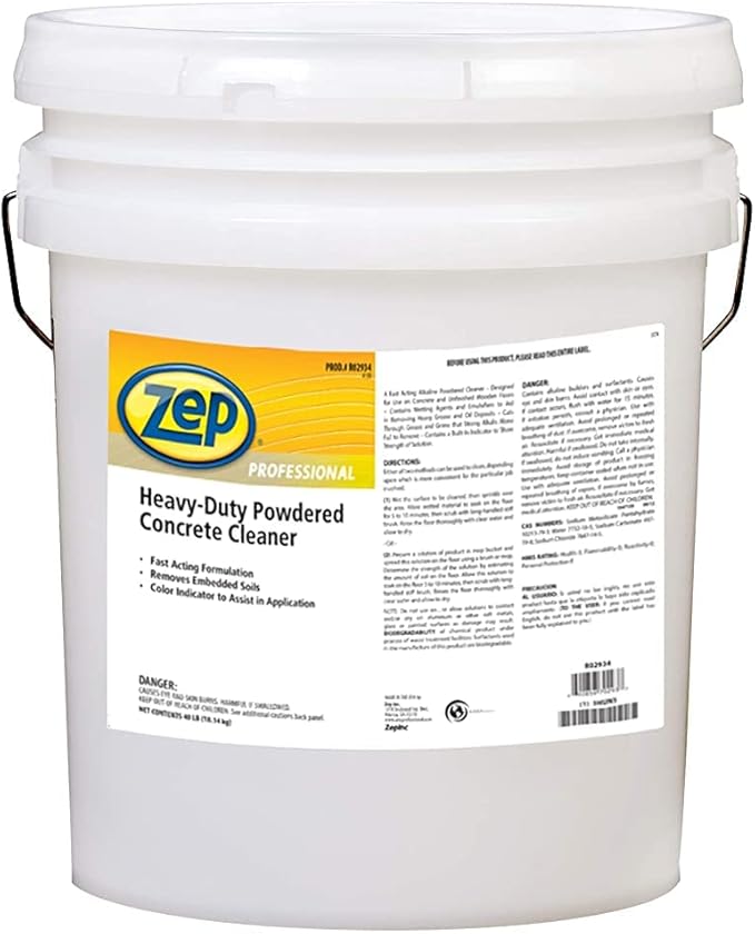 Zep Professional Heavy-Duty Powdered Concrete Cleaner - 125 LB (1 Drum) 1041750 - Fast Acting, Alkaline, Removes Grease and Oil on Floors