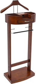 Valet Stand with Drawer and Top Tray, Wood Mens Suit Valet Stand with Wood Base, Freestanding Clothes Valet Stand with Hanger, Storage Organizer for Entryway Office Living Room (C, Walnut Color)