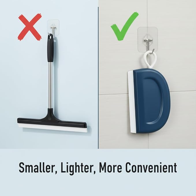 2 Pack Small Squeegee for Shower Glass Door, 4 Inch Window Squeegee with 2 Adhesive Hooks, Streak-Free Cleaning Tool for Mirror, Tile, Countertop, Kitchen, Car, RV Bathroom, Blue & White