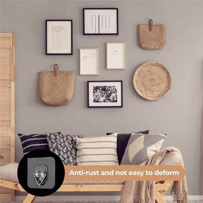 Bilillo 10 Pack Invisible Vertical Plate Hangers, 2.3 Inch Adhesive Plastic Hooks for Hanging Decorative Plates, Wall Art, and Small Artwork