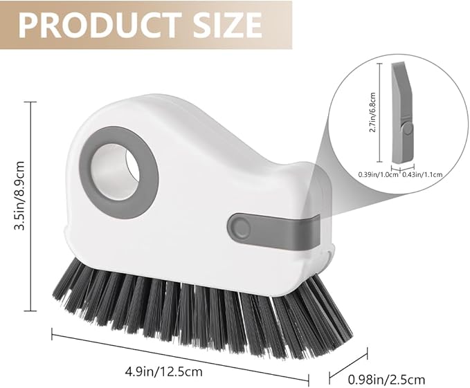 2 in 1 Groove Cleaning Brush, Window Track Cleaning Tools, Multifunction Window Track Cleaner with Hard Bristle and Hidden Scraper, Crevice Brush for Sliding Door Track, Window Seal, Sill (Gray)