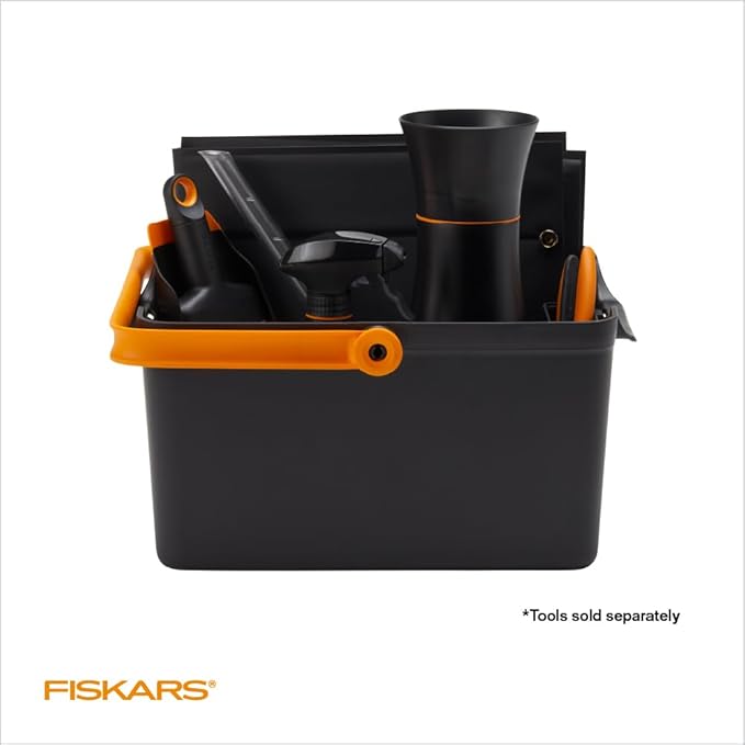 Fiskars Garden Tool Caddy, Portable Storage Organizer with Removable Bin for Snips & Pruners, Durable Recycled Resin Carrier for Indoor & Outdoor Gardening, Locking Handle & Wall Mount